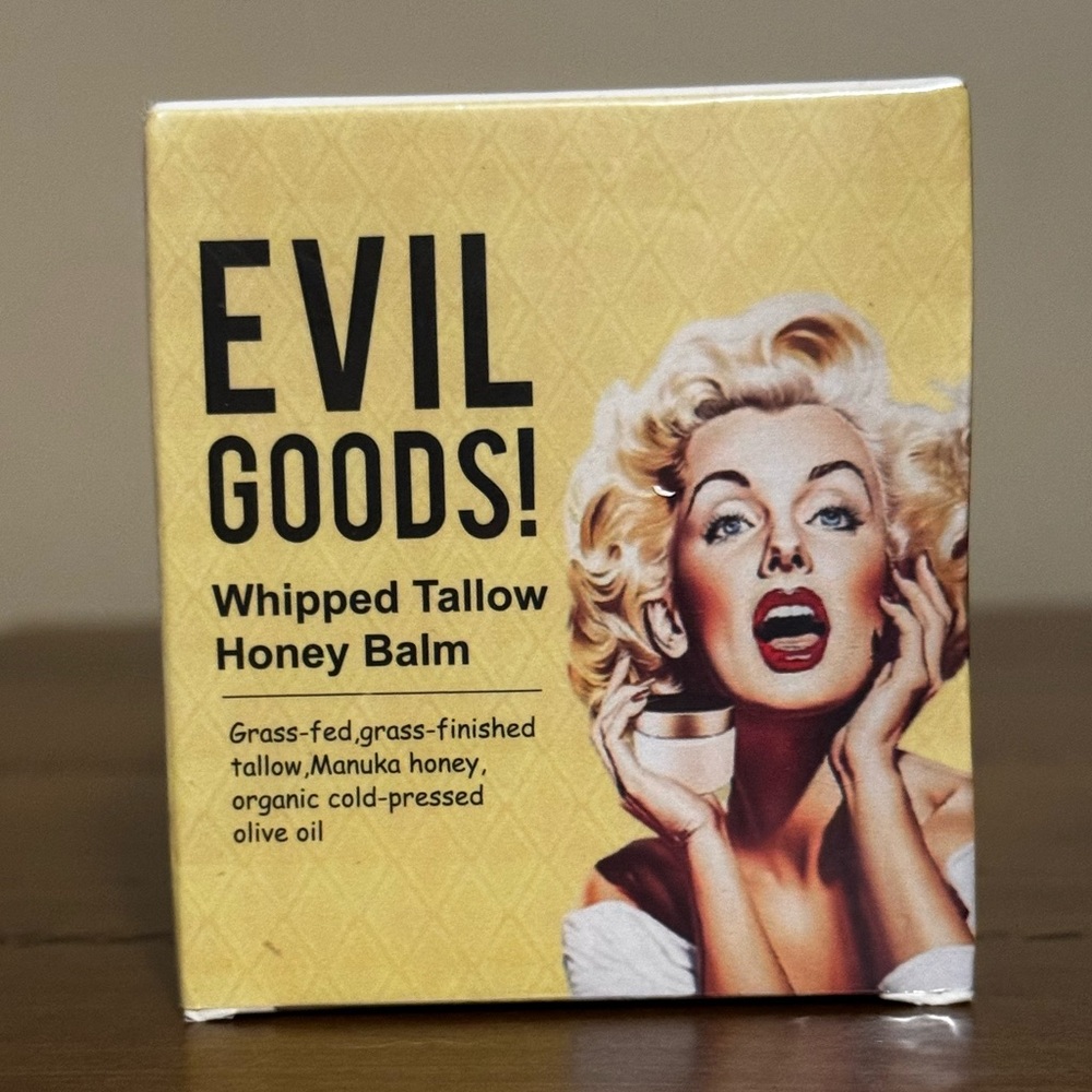 Evil Goods Whipped Tallow Honey Balm sealed in box